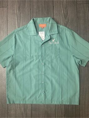 New York Embroidered Short-Sleeve Button-Down Shirt - Seafoam Green